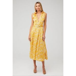 Sabina Musayev Kimber Dress In Yellow Metallic Floral Chiffon Lurex Size XS $340